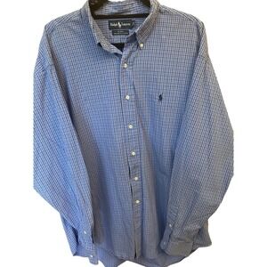 Ralph Lauren Blue Plaid 'Blake' Men's Button Down Long Sleeved Shirt Size XL